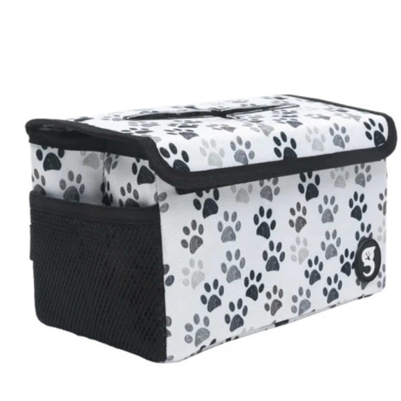 geckobrands Portable Car Headrest Visor Tissue Box Gray & White Paw Print Design - Picture 5 of 6
